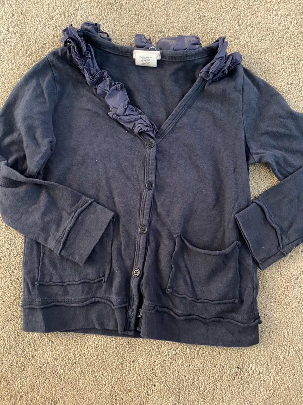 Crewcuts Navy Ruffle-Trim Button Cardigan